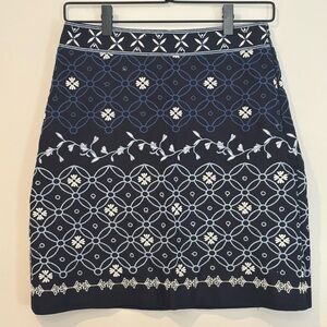 LOFT Navy and Black Embroidered Skirt